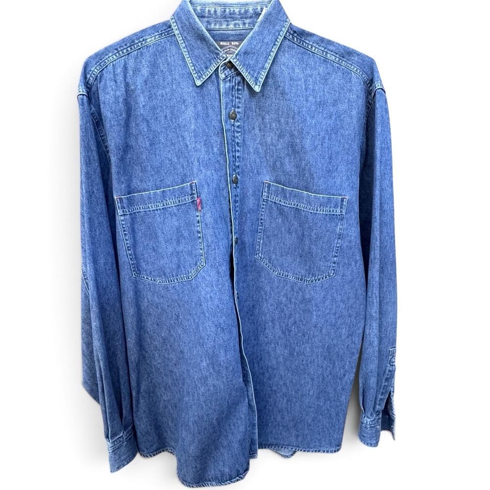 Vintage Bugle Boy Millennium Men's L Denim Shirt Blue 100% Cotton Y2K
